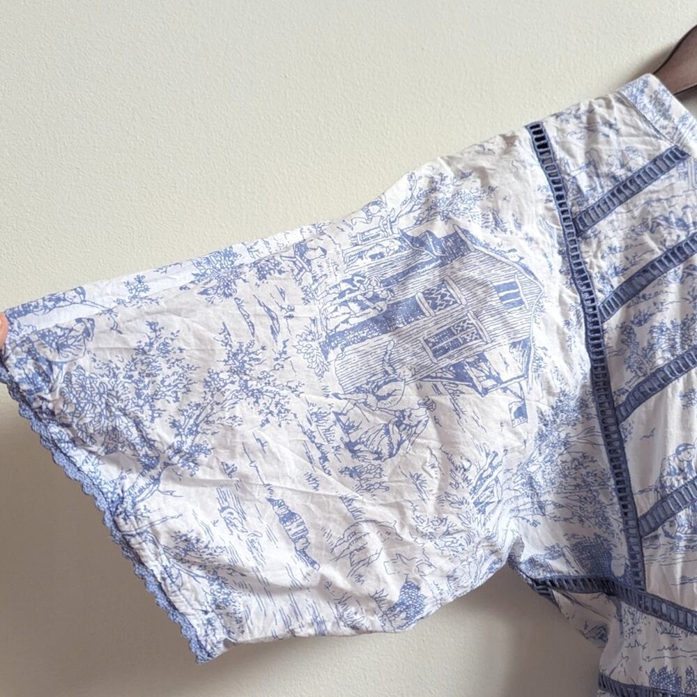Asos Design Dress 2 Toile De Jouy Blue Ruffle Mini Womens - Picture 5 of 10